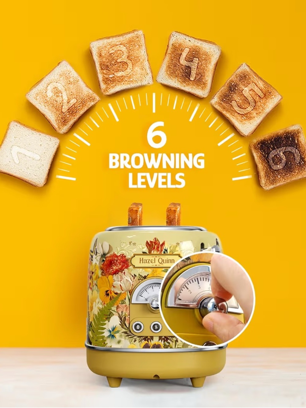 Hazel Quinn X Eduardo Recife 2-Slice Retro Toaster 6 Browning Levels Floral - Picture 4 of 16